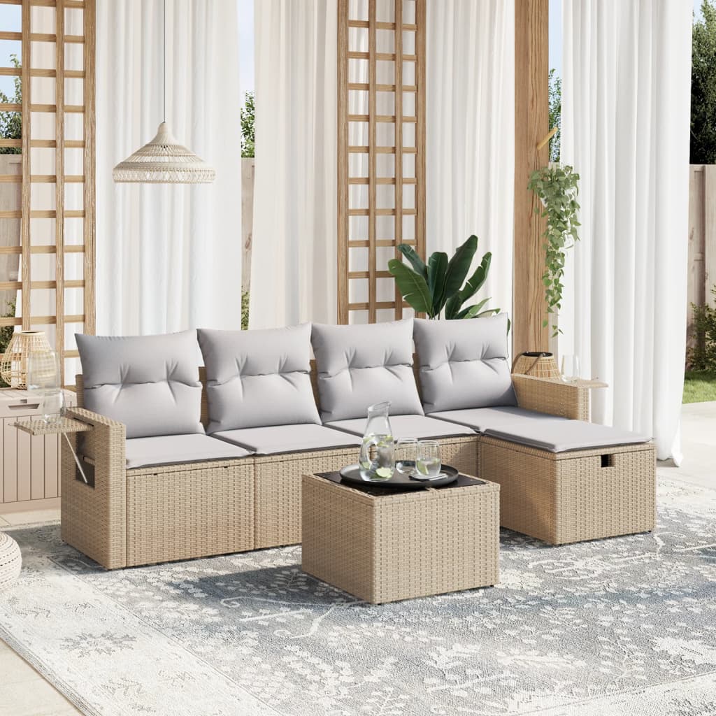 vidaXL 5-Piece Lounge Set with Cushions Poly Rattan Black