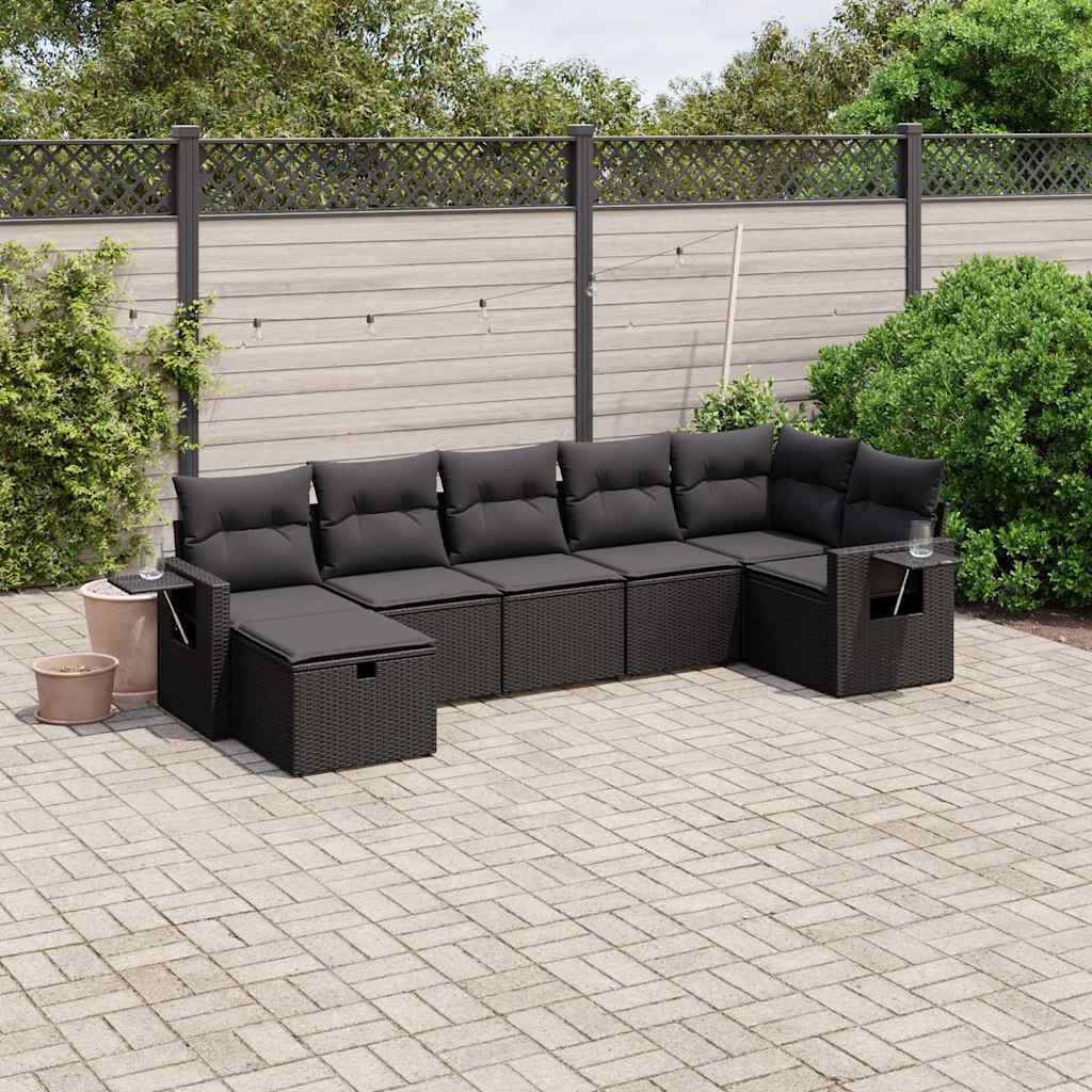 vidaXL 7-delige Loungeset met kussens poly rattan zwart