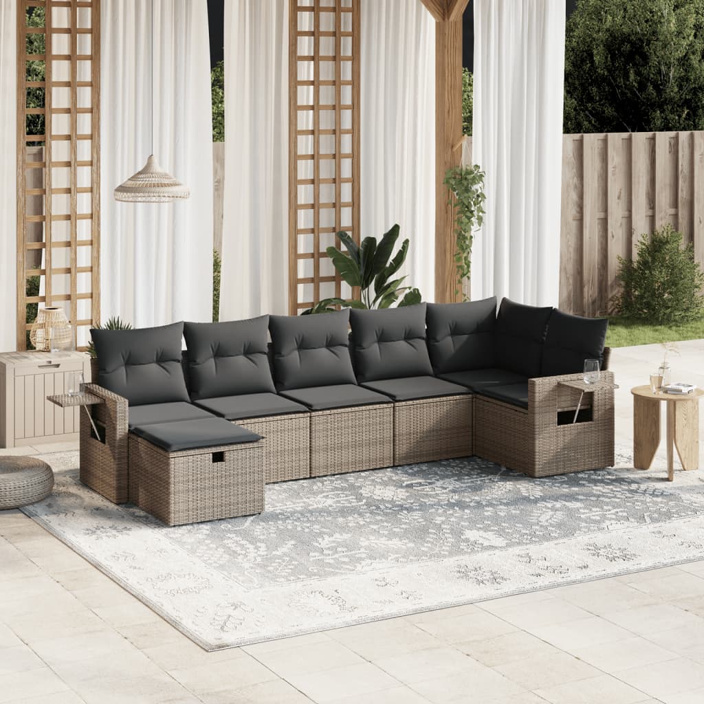 vidaXL 7-delige Loungeset met kussens poly rattan zwart