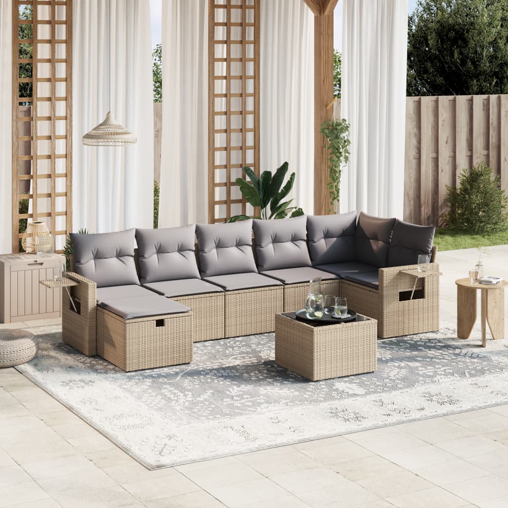 vidaXL 7-delige Loungeset met kussens poly rattan zwart