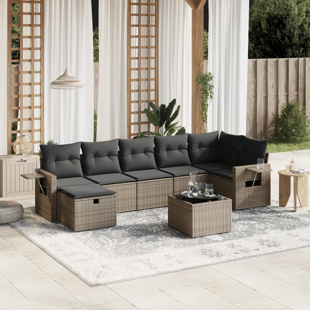 vidaXL 7-delige Loungeset met kussens poly rattan zwart