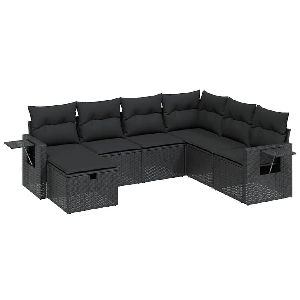 vidaXL 7-delige Loungeset met kussens poly rattan zwart
