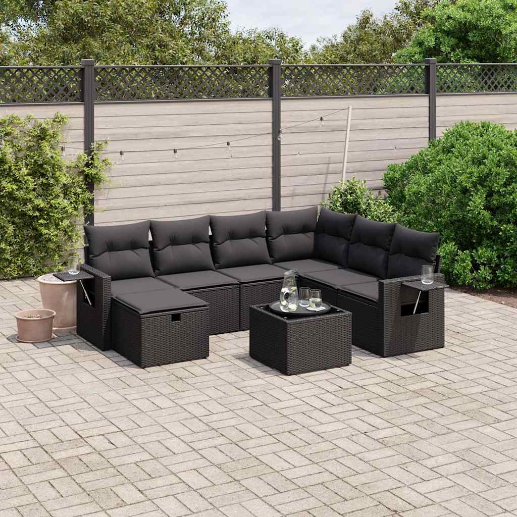vidaXL 7-delige Loungeset met kussens poly rattan zwart