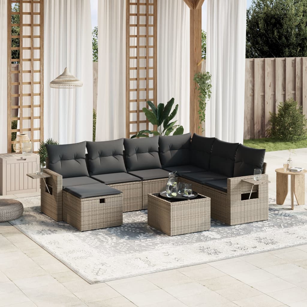 vidaXL 7-delige Loungeset met kussens poly rattan zwart