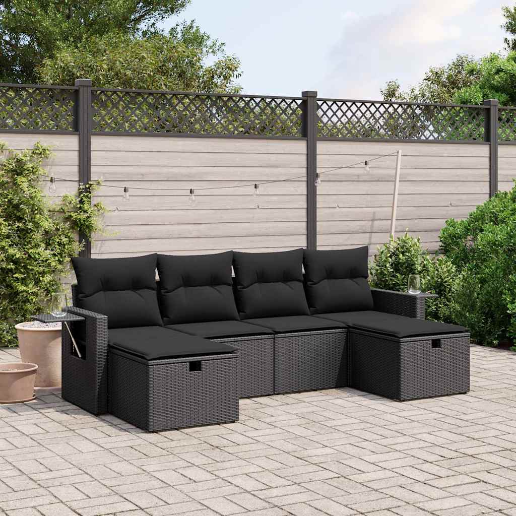 vidaXL 6-delige Loungeset met kussens poly rattan zwart