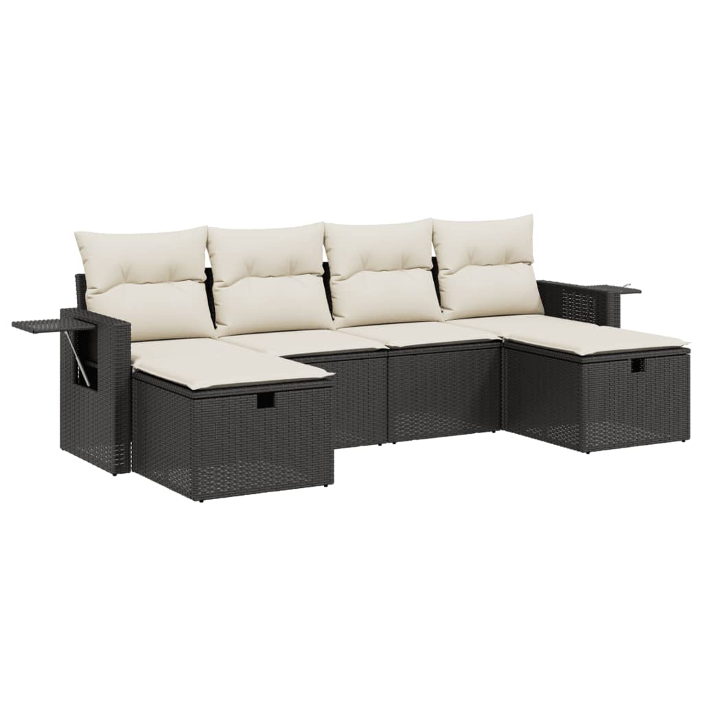 vidaXL 6-delige Loungeset met kussens poly rattan zwart