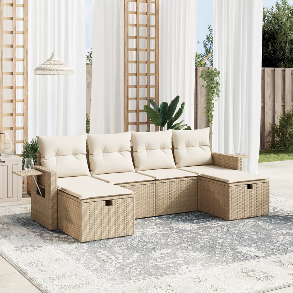 vidaXL 6-delige Loungeset met kussens poly rattan zwart