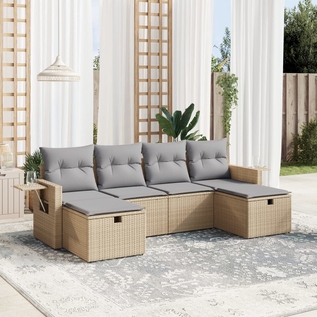 vidaXL 6-delige Loungeset met kussens poly rattan zwart