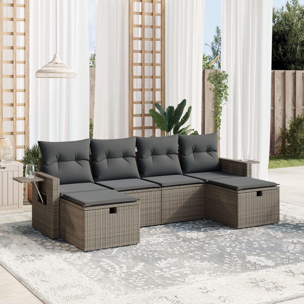vidaXL 6-delige Loungeset met kussens poly rattan zwart