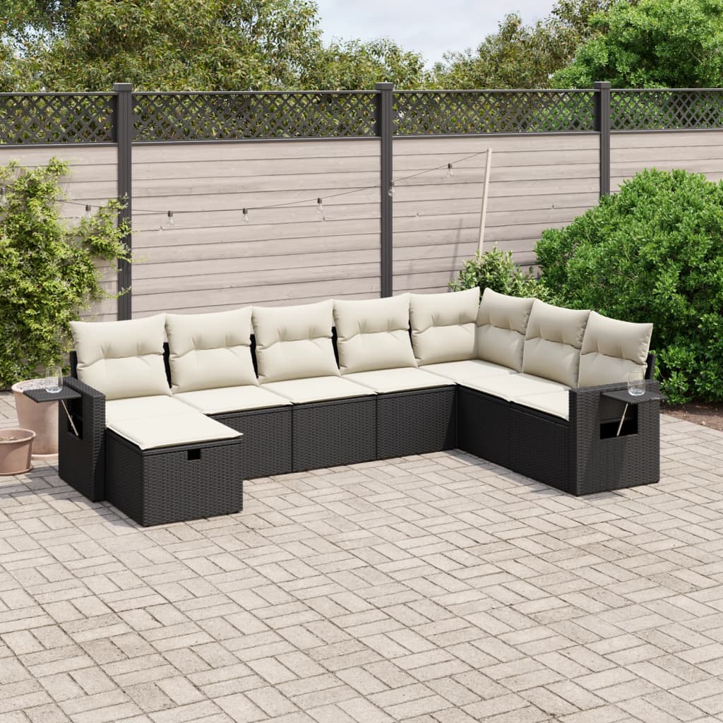 vidaXL 8-Piece Poly Rattan Lounge Set with Cushions Black