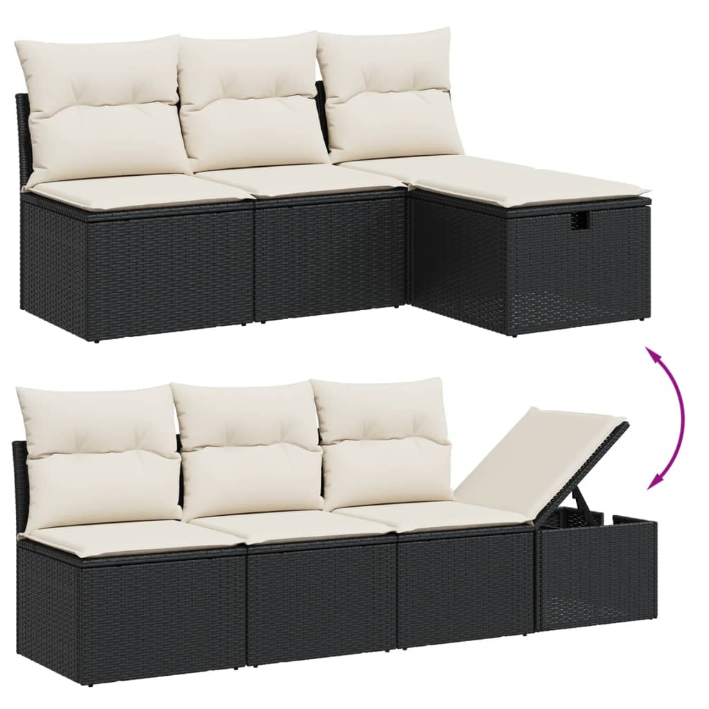 vidaXL 8-Piece Poly Rattan Lounge Set with Cushions Black
