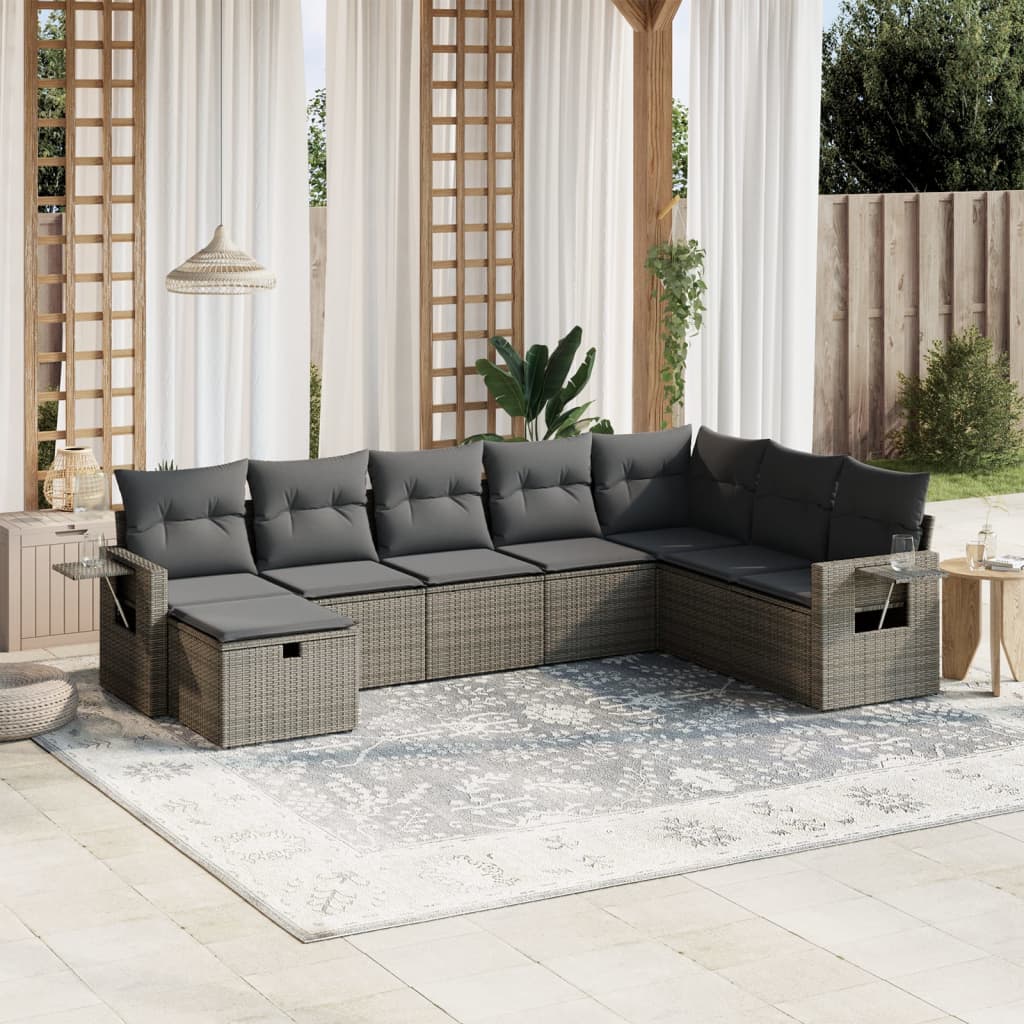 vidaXL 8-Piece Poly Rattan Lounge Set with Cushions Black