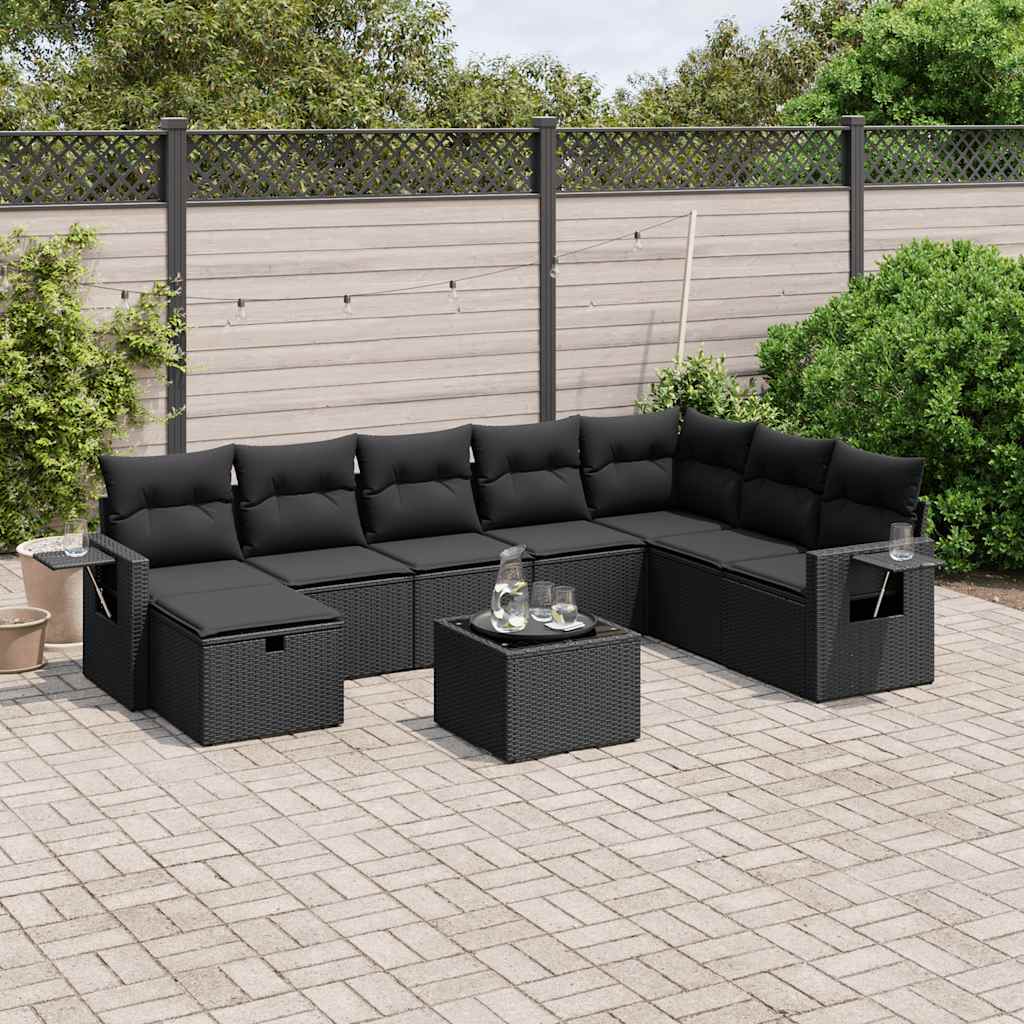 vidaXL 8-Piece Poly Rattan Lounge Set with Cushions Black