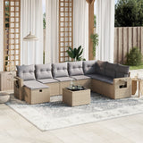 vidaXL 8-Piece Poly Rattan Lounge Set with Cushions Black