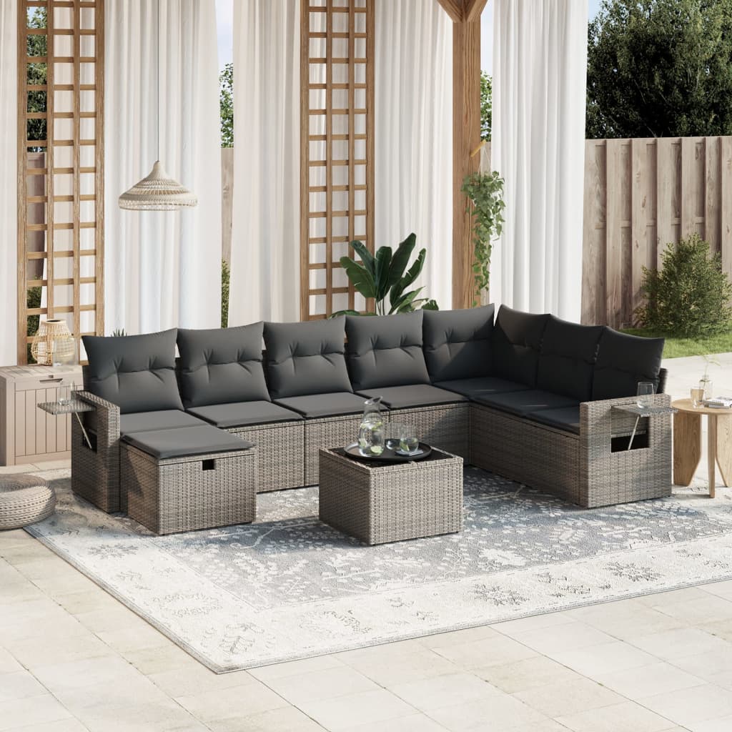 vidaXL 8-Piece Poly Rattan Lounge Set with Cushions Black