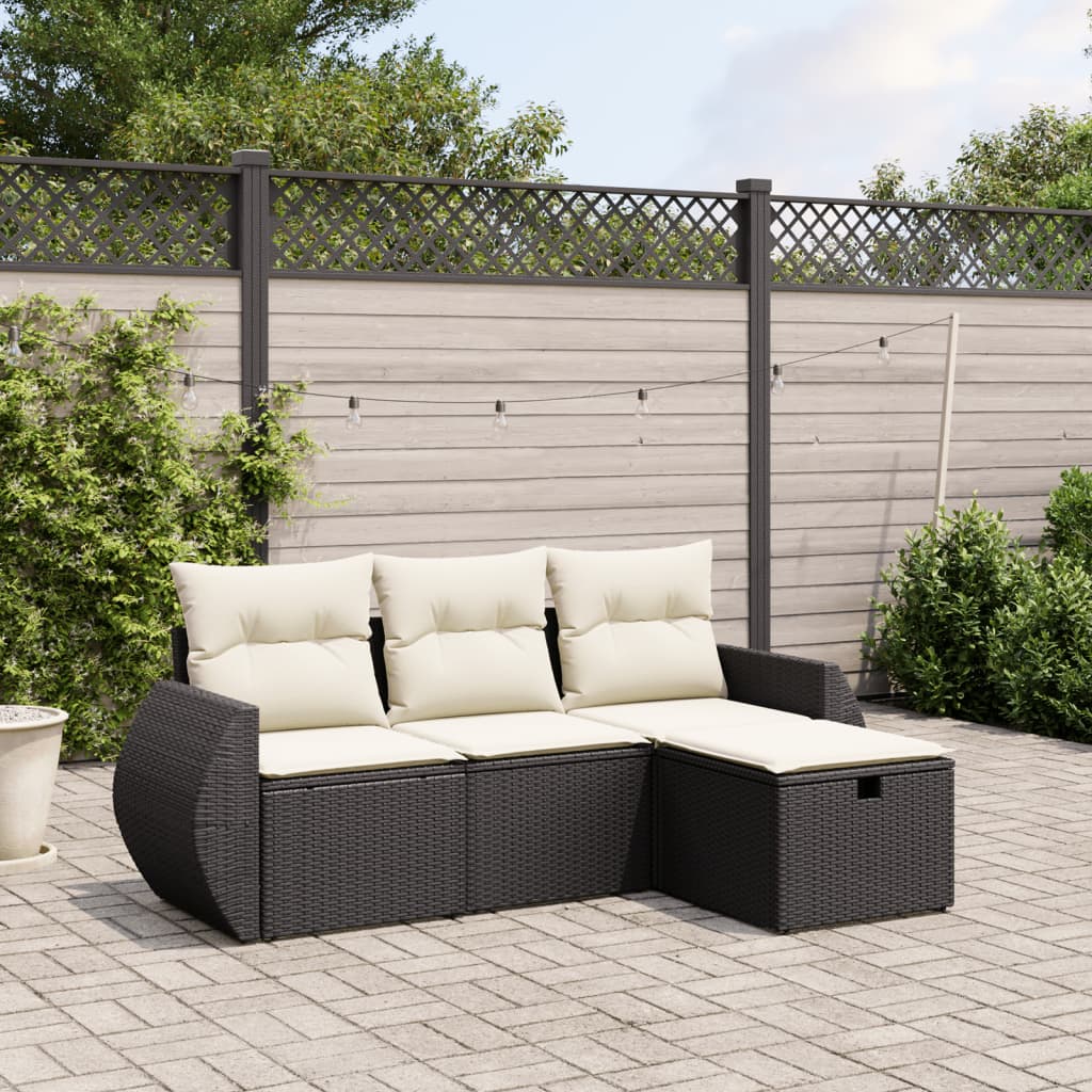vidaXL 4-delige Loungeset met kussens poly rattan zwart