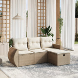 vidaXL 4-delige Loungeset met kussens poly rattan zwart