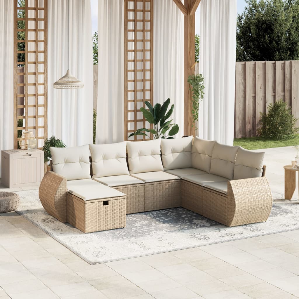 vidaXL 7-delige Loungeset met kussens poly rattan zwart