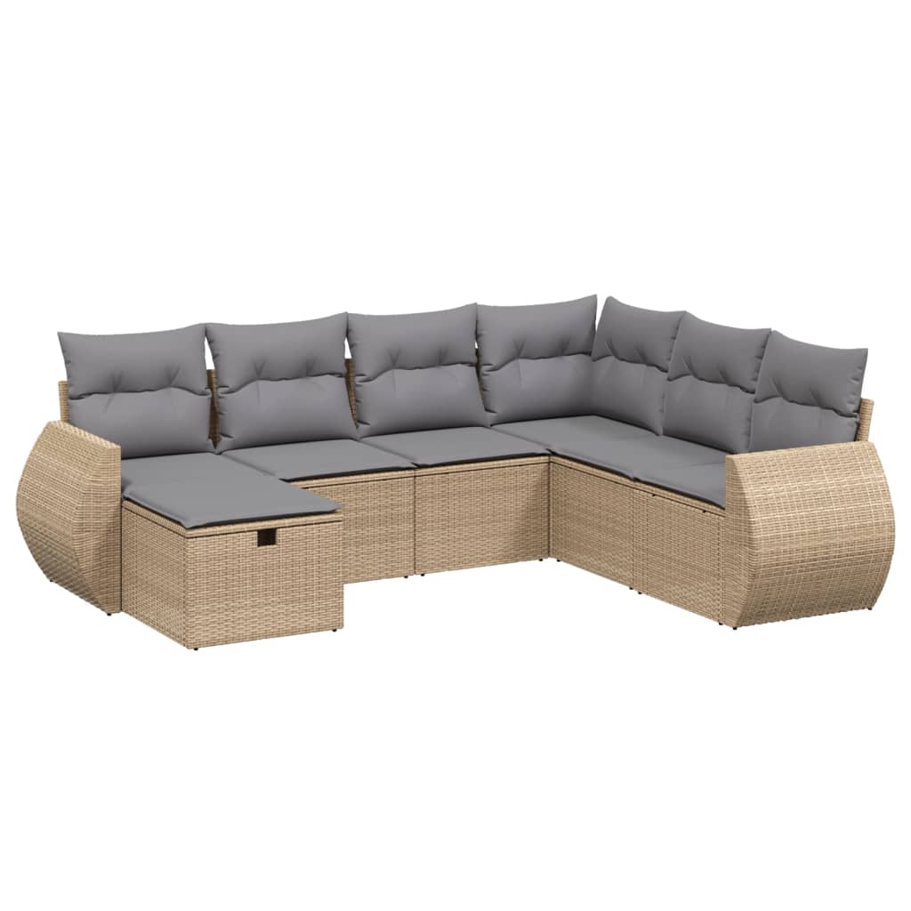 vidaXL 7-delige Loungeset met kussens poly rattan zwart