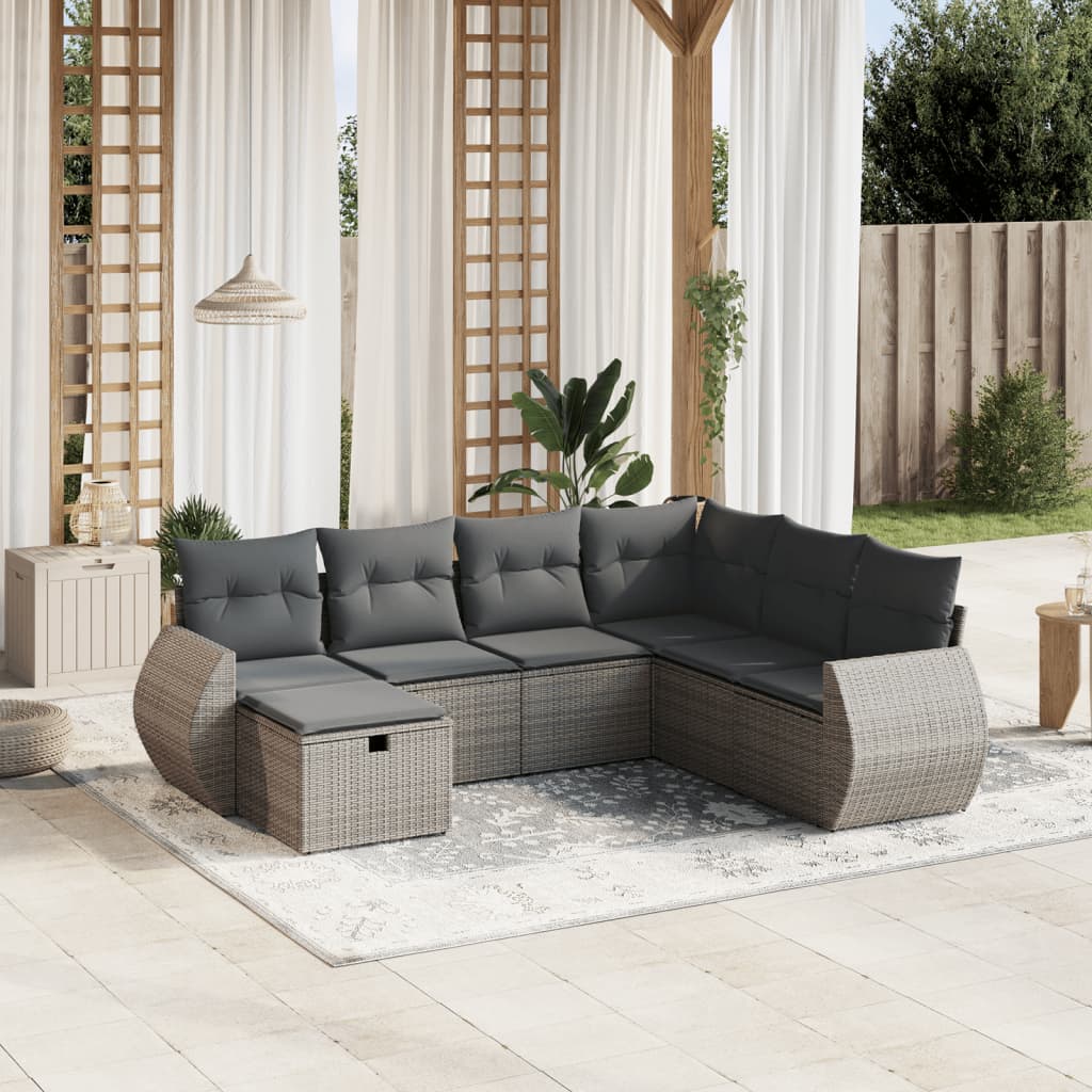 vidaXL 7-delige Loungeset met kussens poly rattan zwart