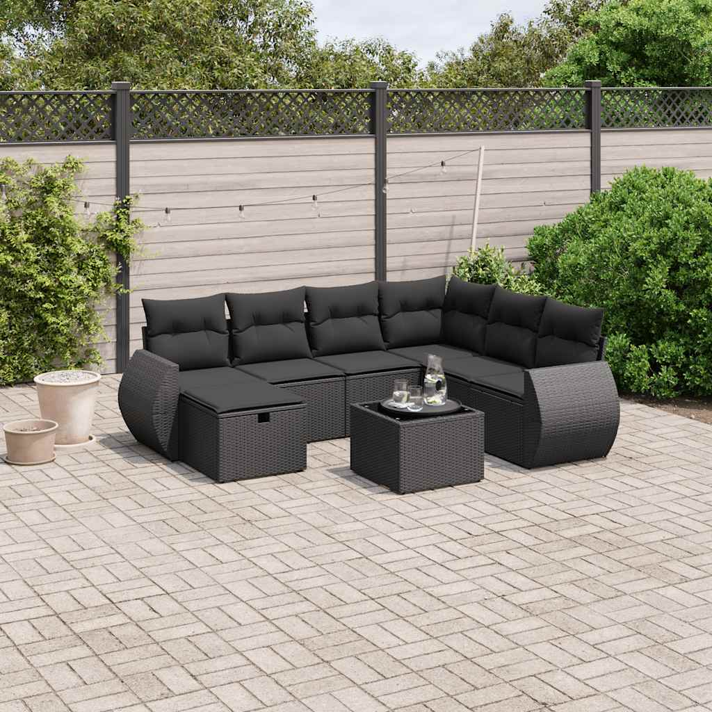 vidaXL 7-delige Loungeset met kussens poly rattan zwart