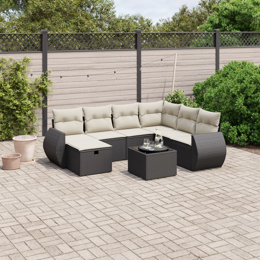 vidaXL 7-delige Loungeset met kussens poly rattan zwart