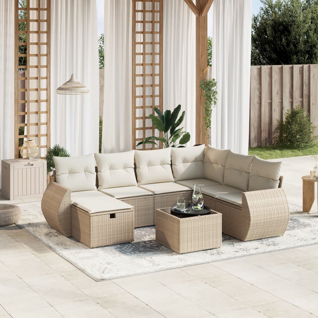vidaXL 7-delige Loungeset met kussens poly rattan zwart