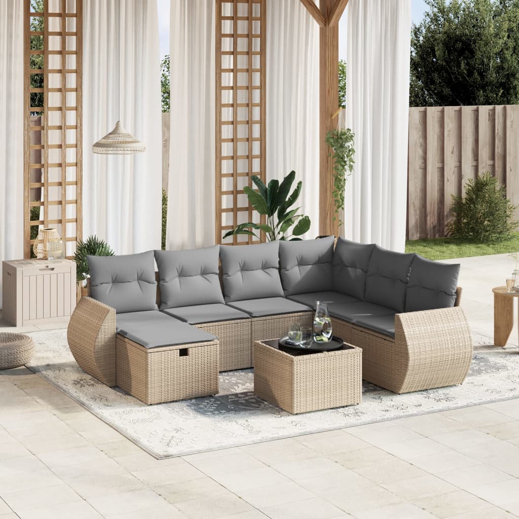 vidaXL 7-delige Loungeset met kussens poly rattan zwart