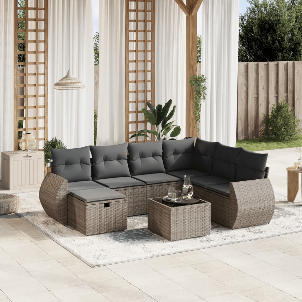 vidaXL 7-delige Loungeset met kussens poly rattan zwart