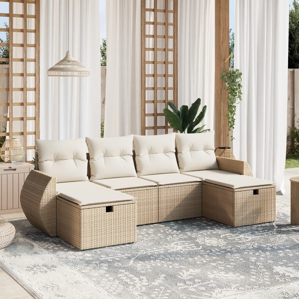 vidaXL 6-delige Loungeset met kussens poly rattan zwart