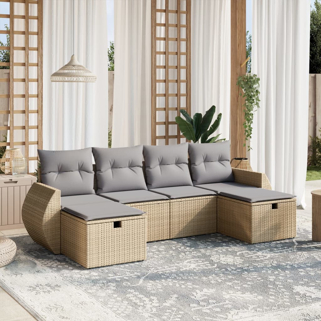 vidaXL 6-delige Loungeset met kussens poly rattan zwart