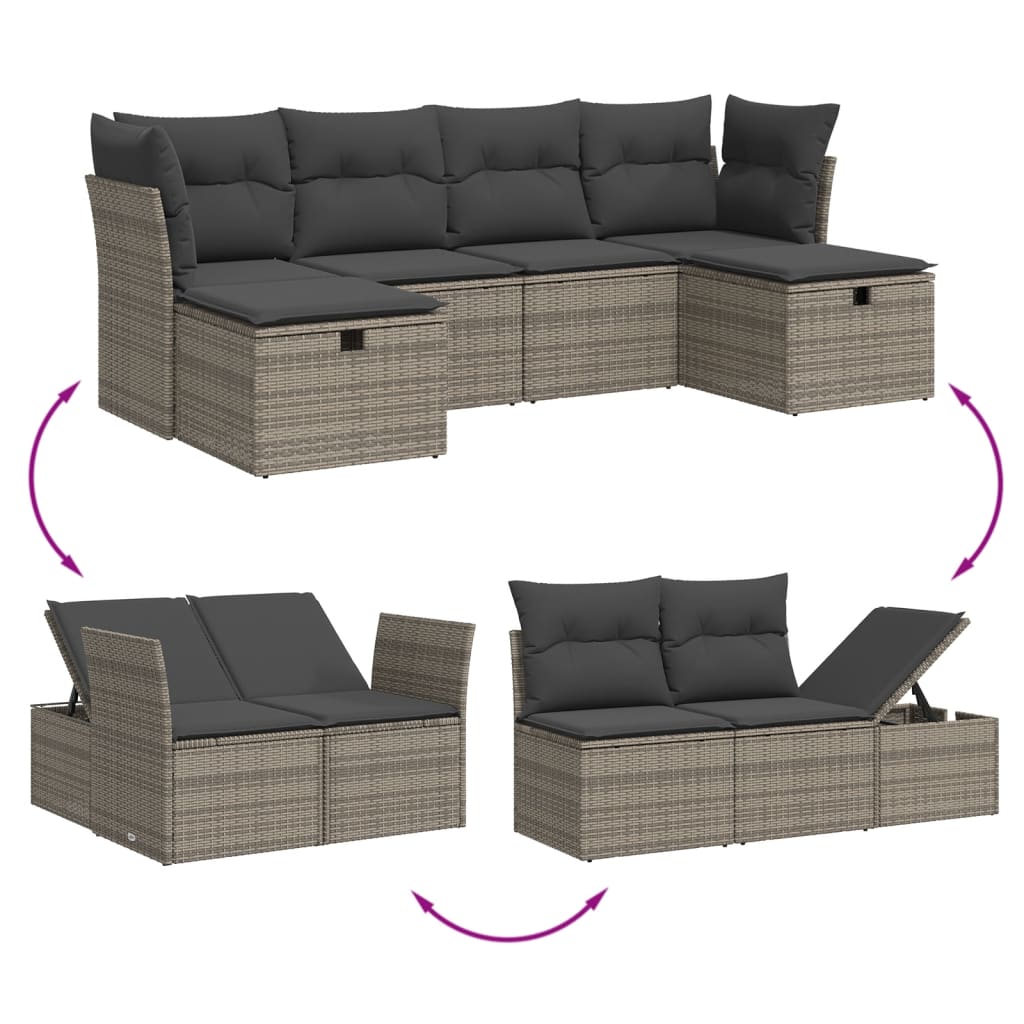 vidaXL 6-delige Loungeset met kussens poly rattan zwart