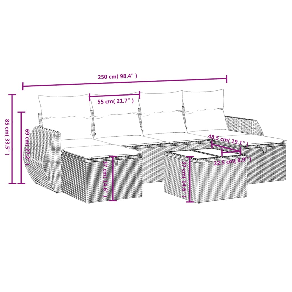 vidaXL 6-delige Loungeset met kussens poly rattan zwart