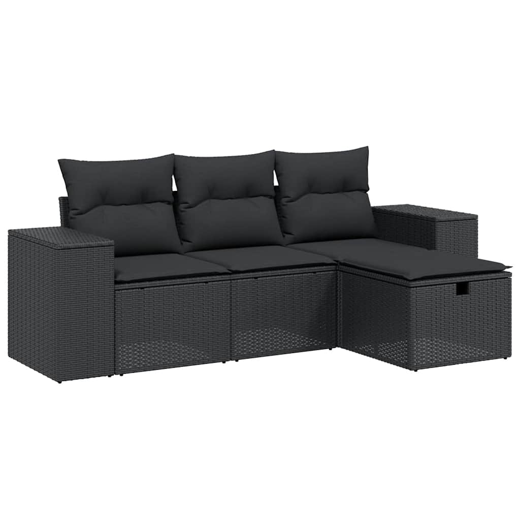 vidaXL 4-delige Loungeset met kussens poly rattan zwart