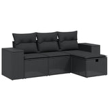 vidaXL 4-delige Loungeset met kussens poly rattan zwart