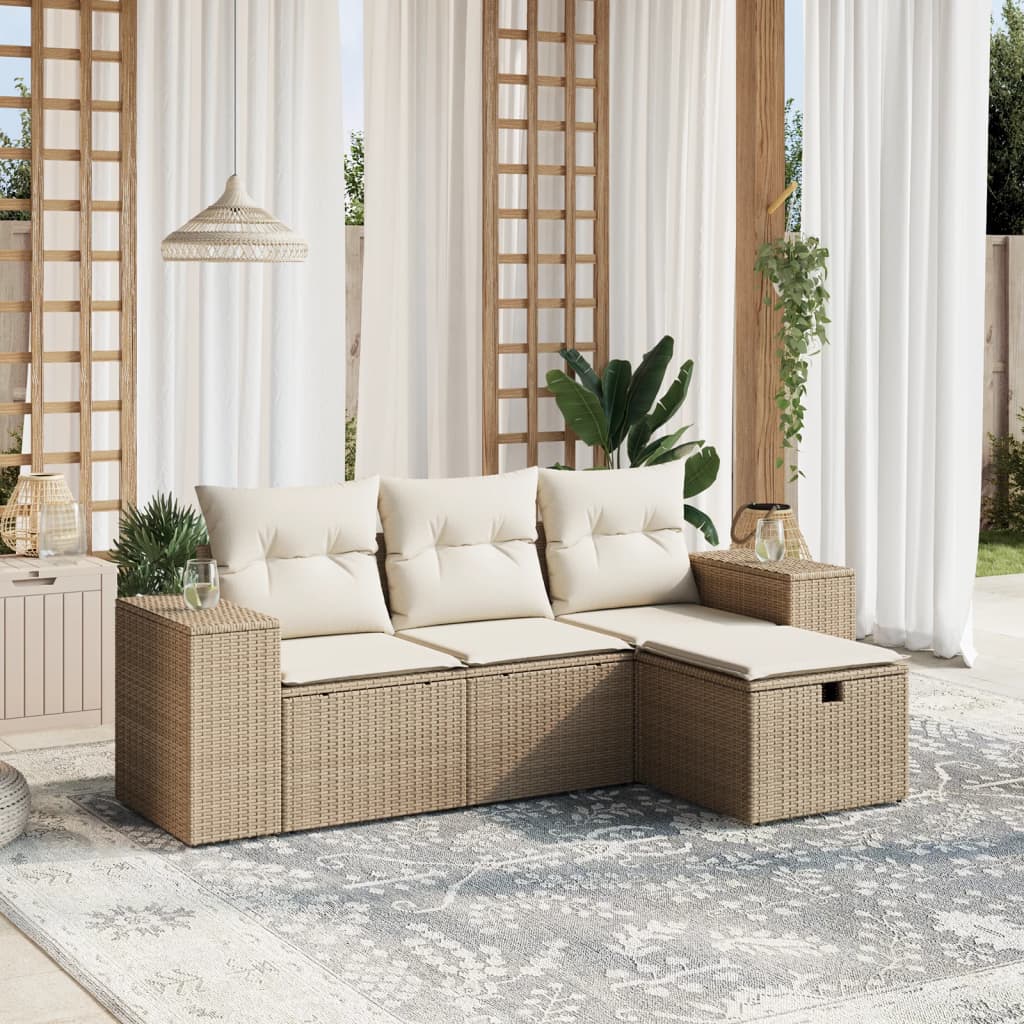 vidaXL 4-delige Loungeset met kussens poly rattan zwart
