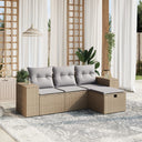 vidaXL 4-delige Loungeset met kussens poly rattan zwart