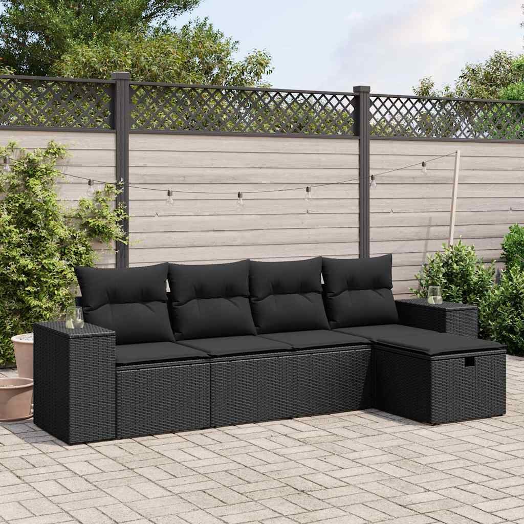 vidaXL 5-Piece Lounge Set with Cushions Poly Rattan Black