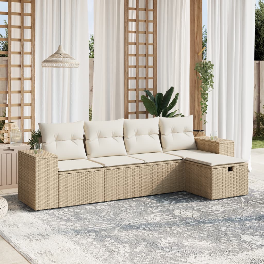 vidaXL 5-Piece Lounge Set with Cushions Poly Rattan Black