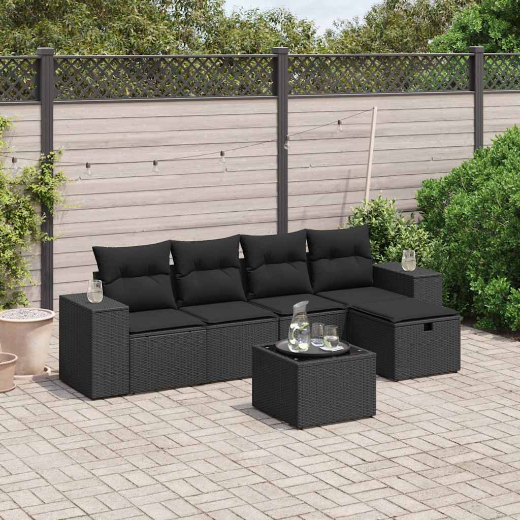 vidaXL 5-Piece Lounge Set with Cushions Poly Rattan Black