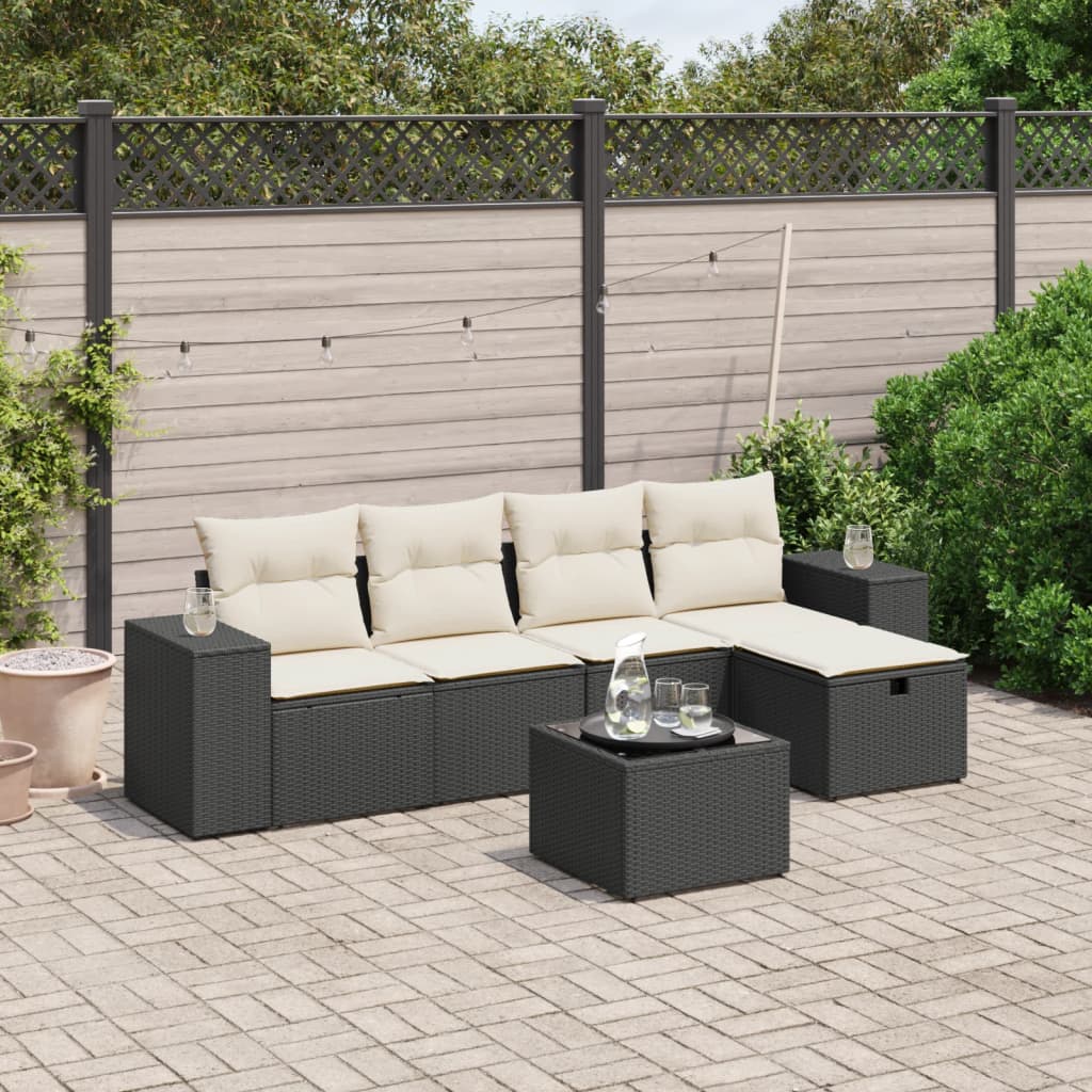 vidaXL 5-Piece Lounge Set with Cushions Poly Rattan Black
