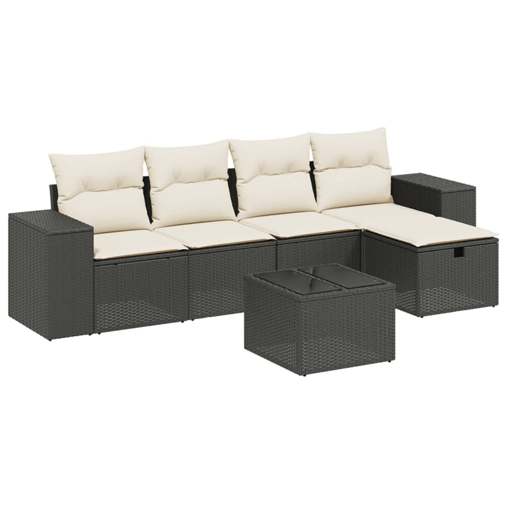 vidaXL 5-Piece Lounge Set with Cushions Poly Rattan Black