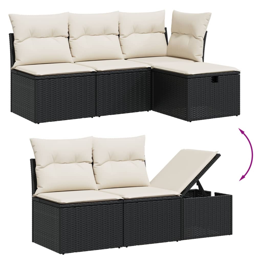 vidaXL 5-Piece Lounge Set with Cushions Poly Rattan Black