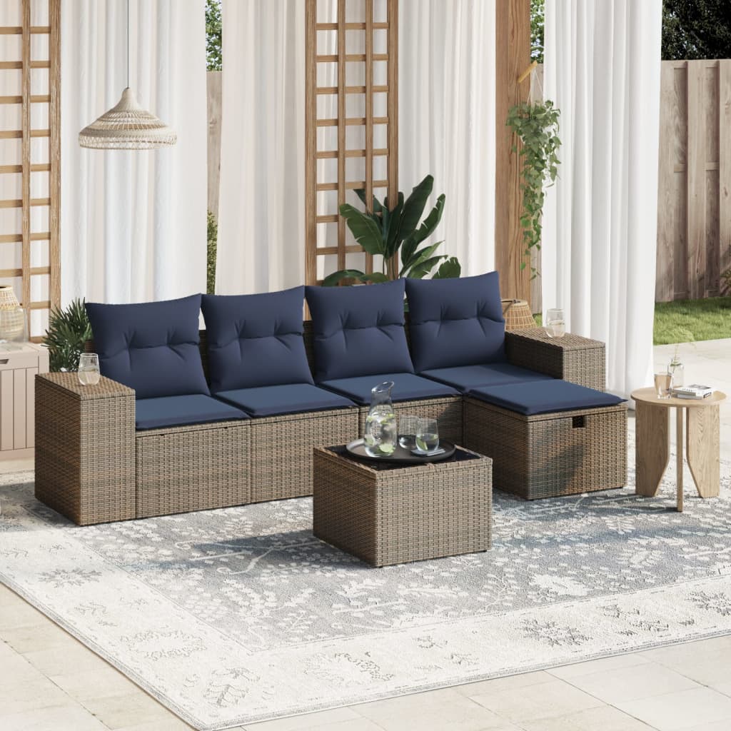 vidaXL 5-Piece Lounge Set with Cushions Poly Rattan Black