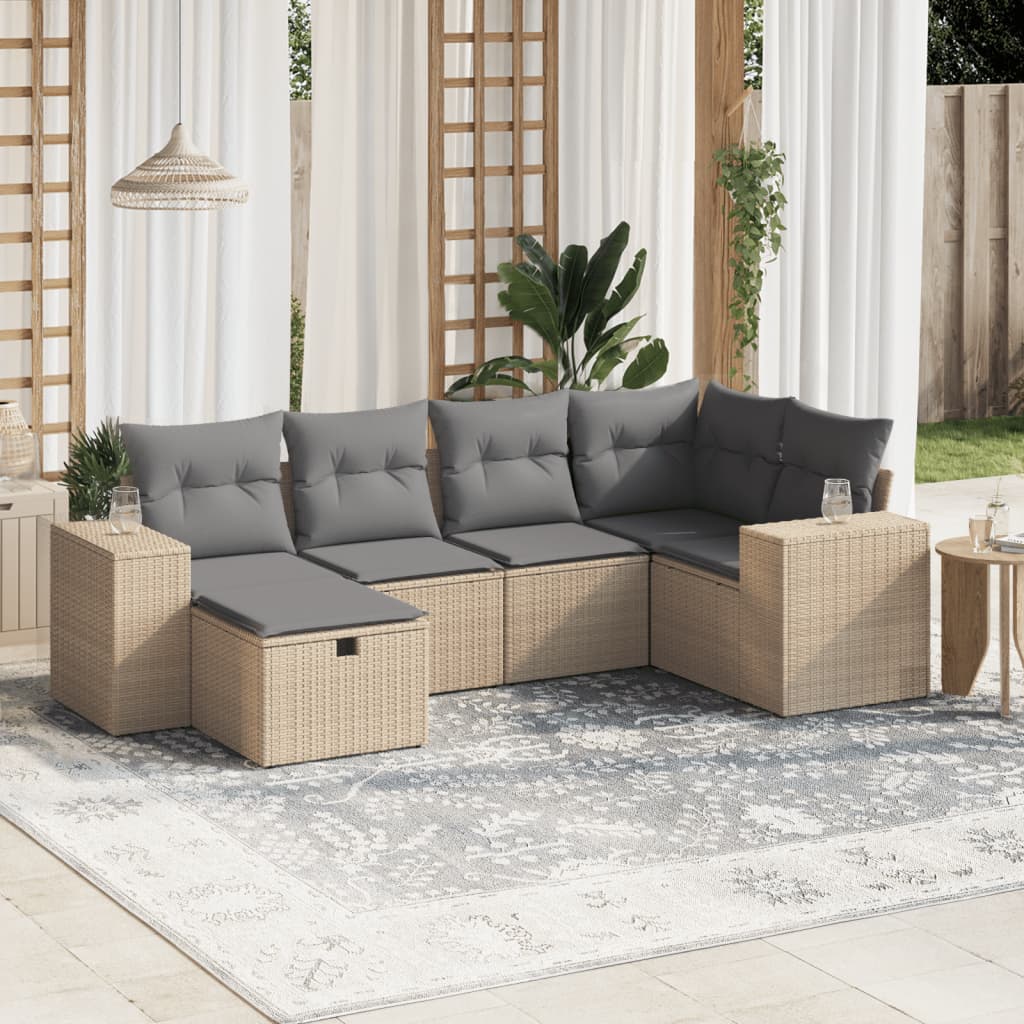 vidaXL 6-Piece Lounge Set with Cushions Poly Rattan Black