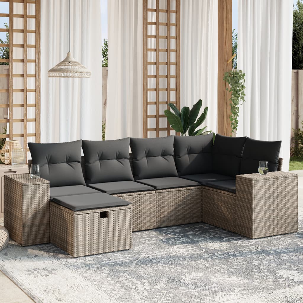 vidaXL 6-Piece Lounge Set with Cushions Poly Rattan Black