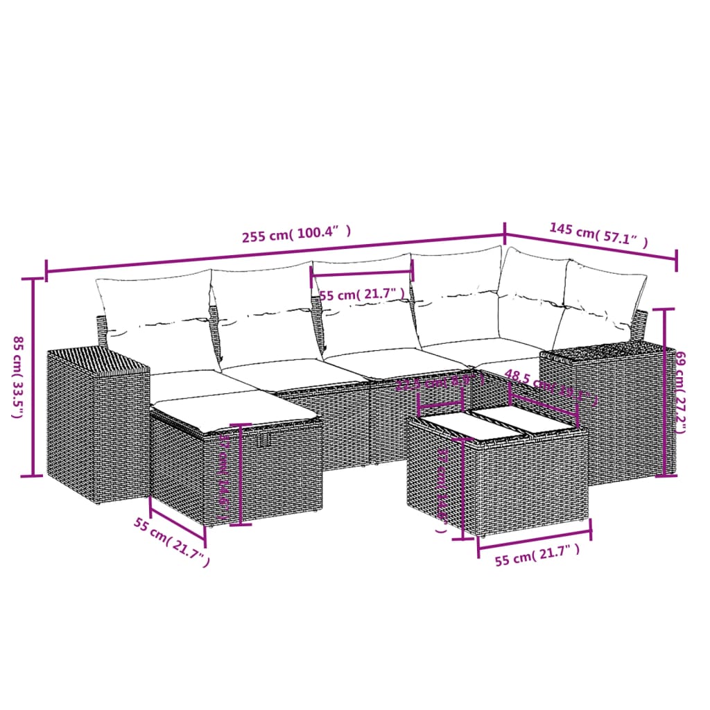 vidaXL 6-Piece Lounge Set with Cushions Poly Rattan Black