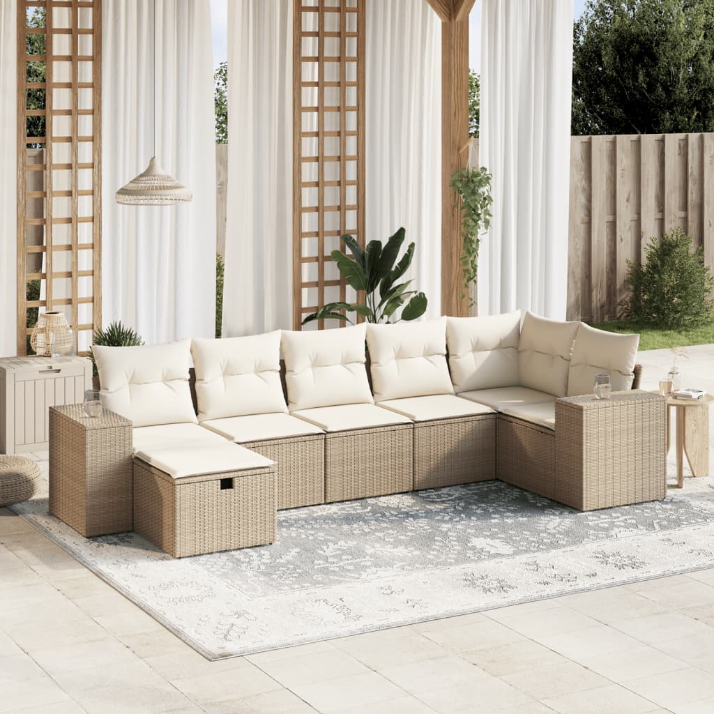 vidaXL 7-delige Loungeset met kussens poly rattan zwart