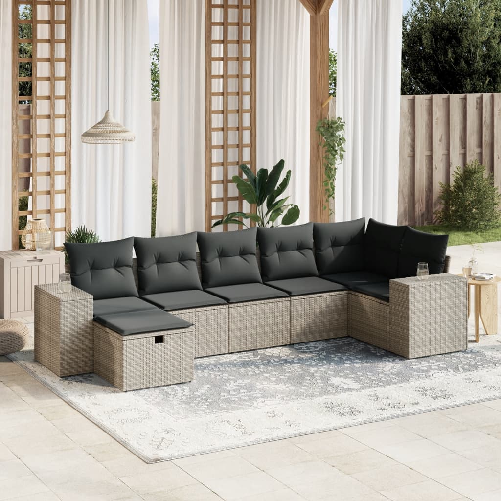 vidaXL 7-delige Loungeset met kussens poly rattan zwart