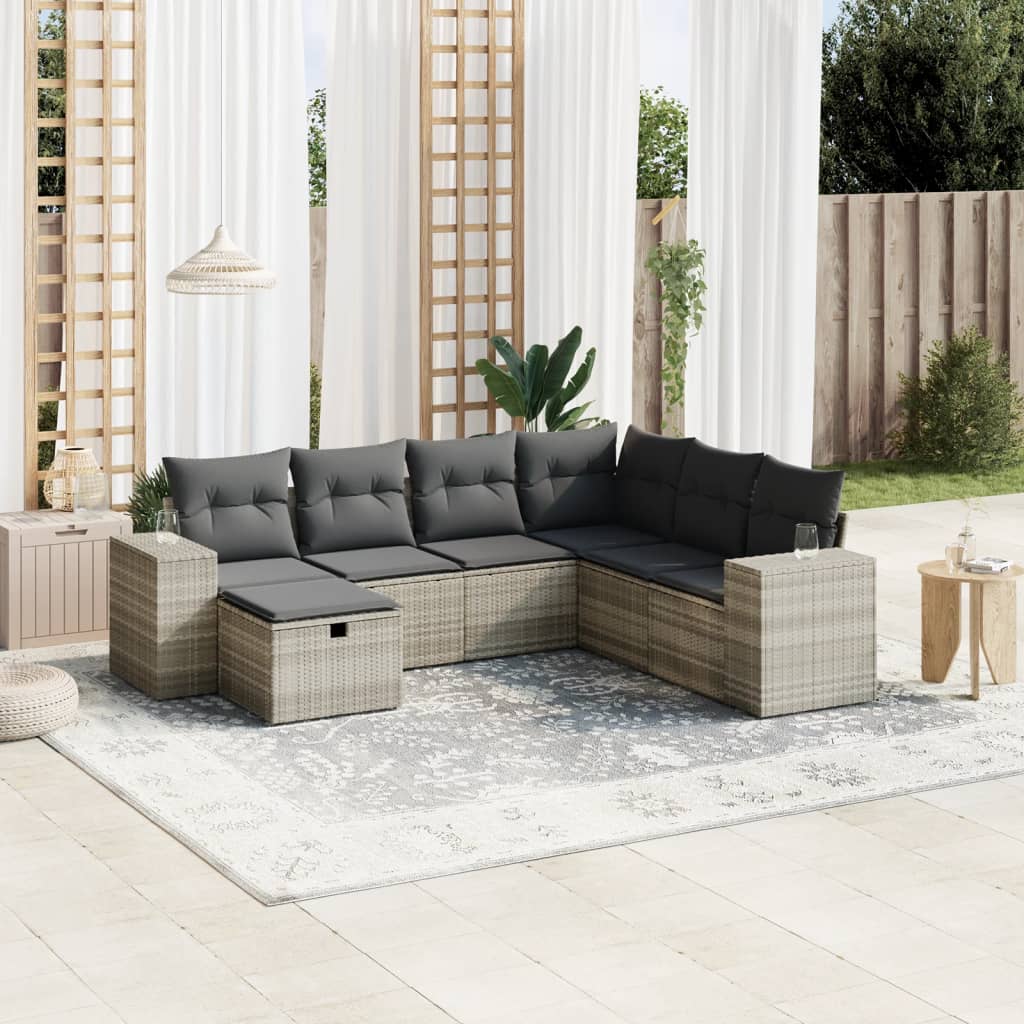 vidaXL 7-delige Loungeset met kussens poly rattan zwart